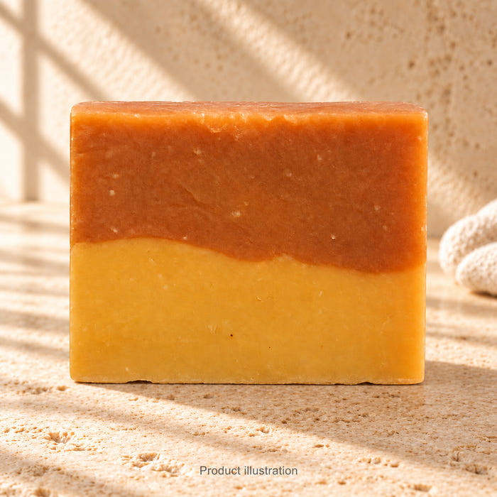 Down To Earth soap — product illustration in an AI-styled limestone setting. Not a genuine product photograph.