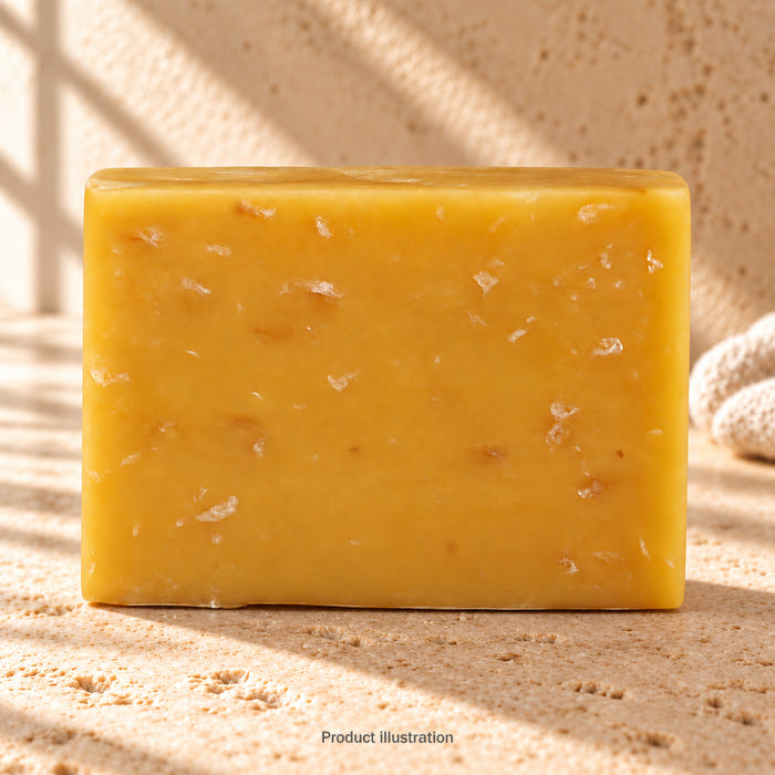 Hop Head soap — product illustration in an AI-styled limestone setting. Not a genuine product photograph.