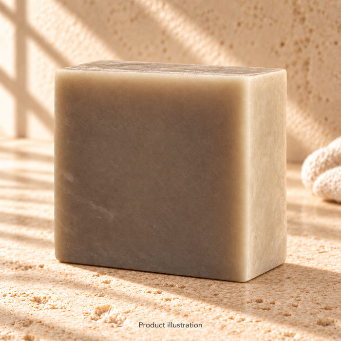 Smooth Operator soap — product illustration in an AI-styled limestone setting. Not a genuine product photograph.
