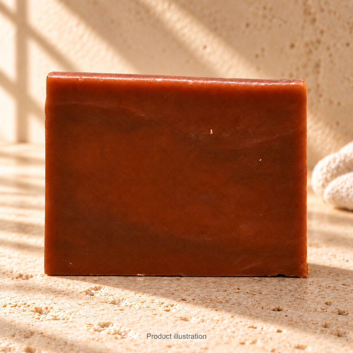 The Tarryman soap — product illustration in an AI-styled limestone setting. Not a genuine product photograph.
