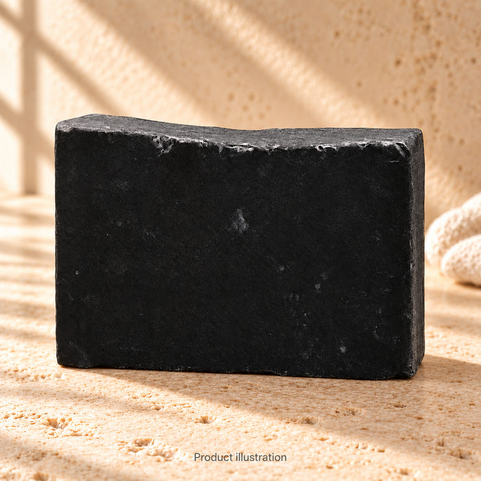 Trail Smoke soap — product illustration in an AI-styled limestone setting. Not a genuine product photograph.